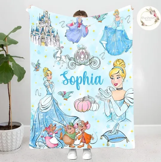 Discover Personalized Disney Princess Cinde Custom Name Baby Fleece Blanket