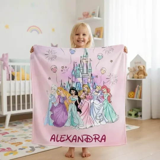 Discover Personalized Disney Princess Blanket Elsa Rapunzel Jasmine Aurora Fleece Blanket