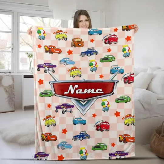 Discover Personalized Disney Cars Lightning Mcqueen Characters Plaid Cozy Fleece Blanket