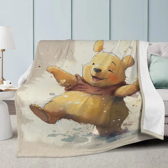 Discover Fluffy Winnie The Pooh Bear Happy Blanket, Disney Fleece Blanket, Fleece Blanket