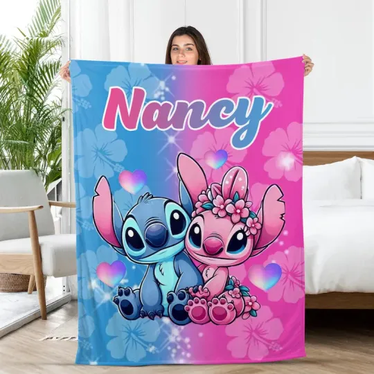 Discover Personalized Disney Stitch And Angel Blanket Gift For Friends, Kids