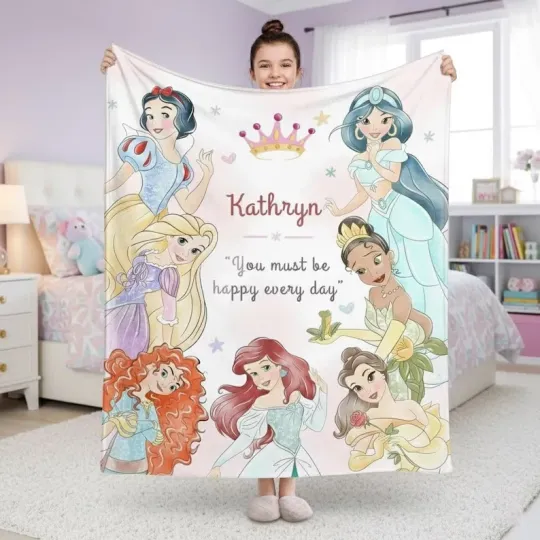 Discover Personalized Disney Princess You Must Be Happy Every Day Fleece Blanket