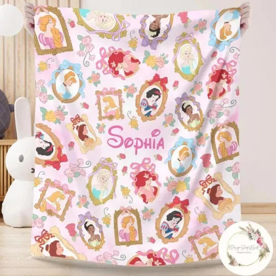 Discover Personalized Watercolor Coquette Bows Floral Disney Princess Fleece Blanket