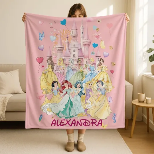 Discover CUSTOM Disney Princess Blanket Belle Rapunzel Tiana Ariel Elsa Disney Bedding