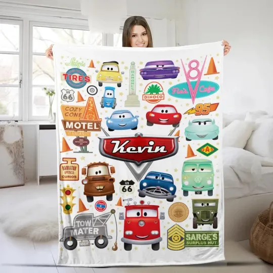 Discover Personalized Disney Cars Lightning McQueen Cute Cartoon Cozy Fleece Blanket