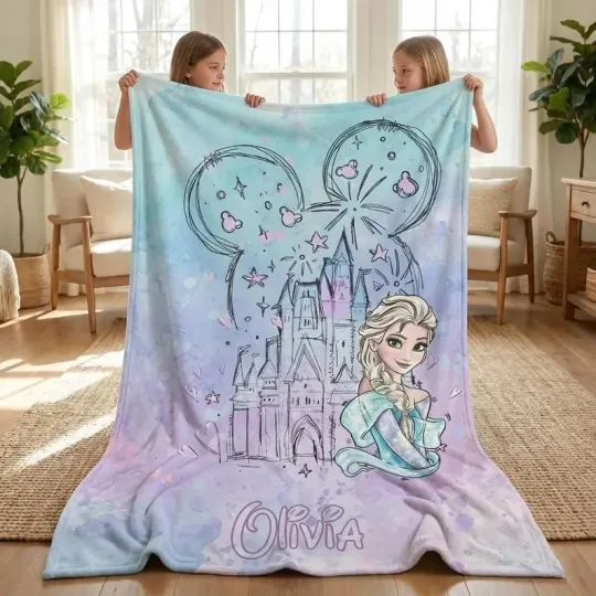 Discover Custom Frozen Elsa Princess Watercolor Castle Disney Princess Fleece Blanket