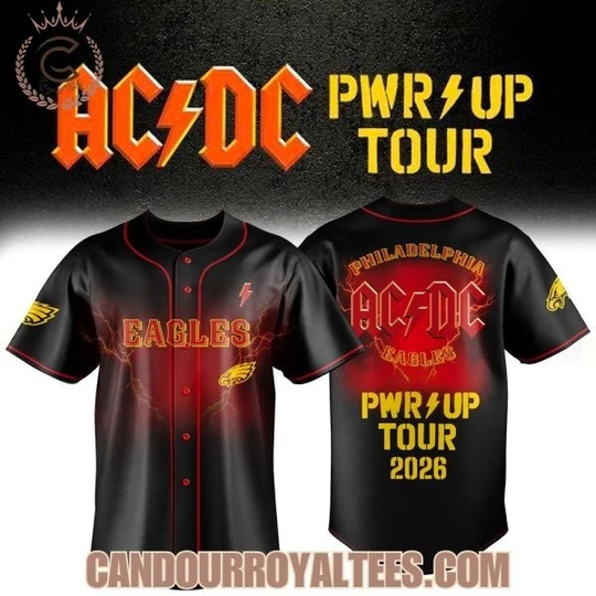 Discover Philadelphia Eagle x AC!DC PWR UP Tour 2026 Baseball Jersey