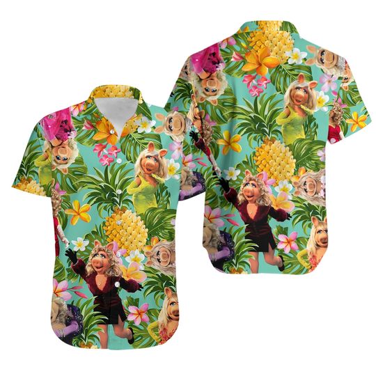 Miss Piggy Tropical Hawaiian Button Down Shirt
