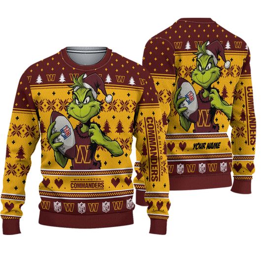 Commanders funny character Stole With Ball Grin Football Team Ugly Christmas Sweater
