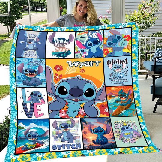 Personalized Stitch Blanket, Lilo Stitch Blanket, Stitch Birthday Gifts, Angel Stitch Christmas Gifts For Kids