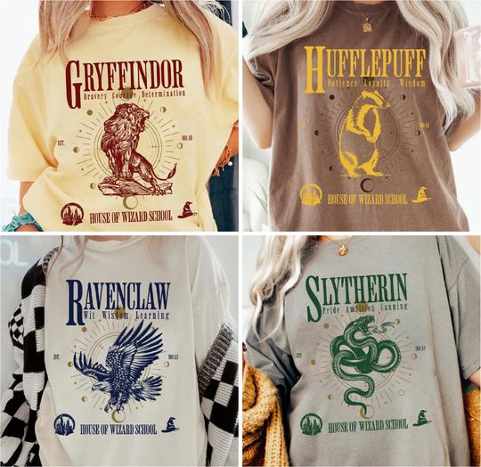 Wizard School House Shirt Gryffindor Hufflepuff Ravenclaw Slytherin Tee Harry Potter Fan Gift Theme Park Outfit Hogwarts Pride Top