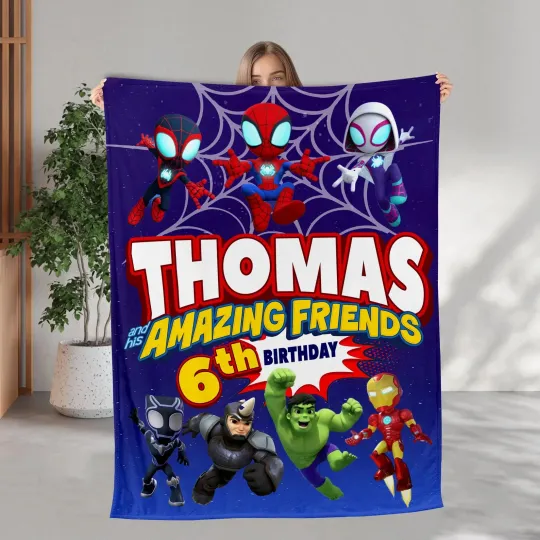Discover Custom Spidey And His Amazing Friends Birthday Fleece Blanket
