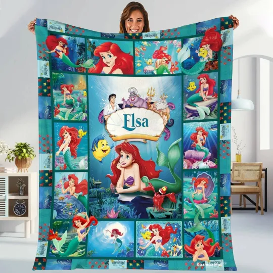 Discover Personalized The Little Mermaid Ariel Fleece Bed Blanket Gift For Friends V3