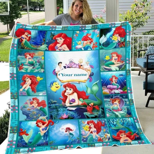 Discover Personalized The Little Mermaid Ariel Fleece Bed Blanket Gift For Friends