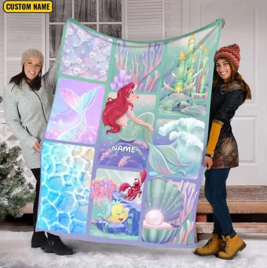 Discover Personalized The Little Mermaid Ariel Fleece Bed Blanket Gift For Friends V6