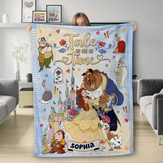 Personalized Beauty and the Beast Princess Belle Fleece Blanket