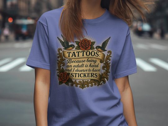 Discover Vintage Tattoo Art T-Shirt: Bird & Rose Design, Funny Adulting Gift