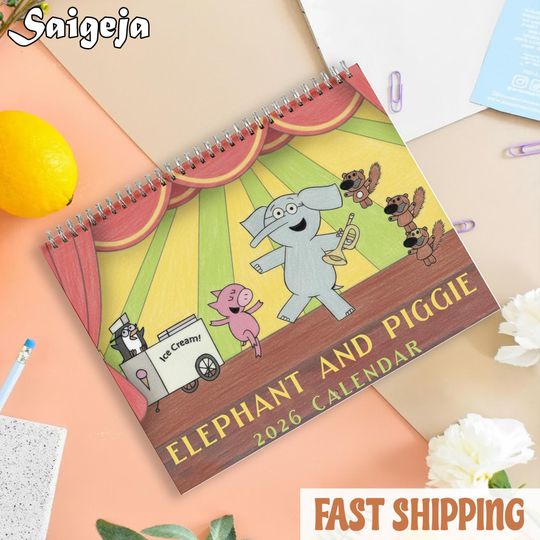 Discover Elephant and Piggie 2026 Calendar, Cute Cartoon Wall Planner for Kids, Classroom Decor for Teacherst, Birthday Gift for Toddlers