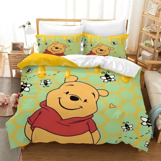 Lovely Pooh Bear Winnie The Pooh Bee Mine Valentine Love Bedding Set, Bedroom Decoration