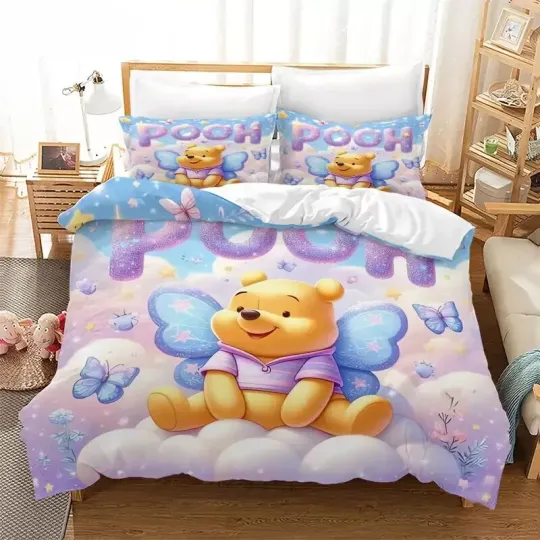 Discover Cute Pooh Bear Butterflies Winnie The Pooh Happy Birthday Bedding Set, Bedroom Decoration