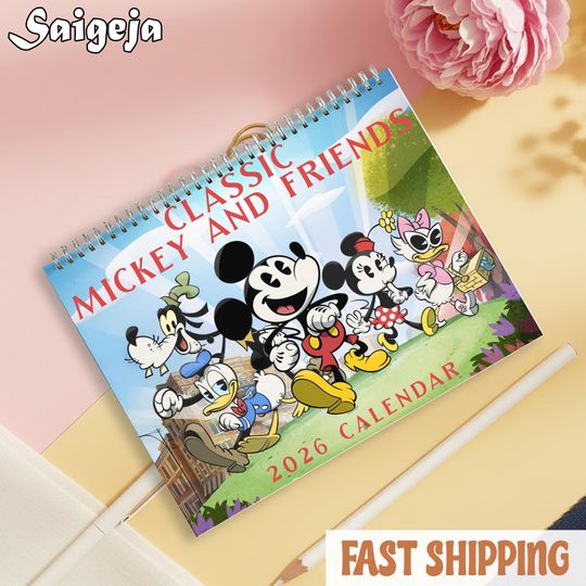 Discover Mickey And Friends Wall Calendar, Disney Calendar 2026, Classic Mickey Calendar, Vintage Mickey Calendar, Cute Disney Fan Gift