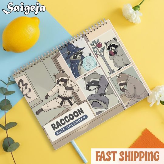 Funny Raccoon Calendar 2026, Cute Trash Panda Illustrations Wall Planner, Quirky Animal Lover Gift, Raccoon Lover Gift