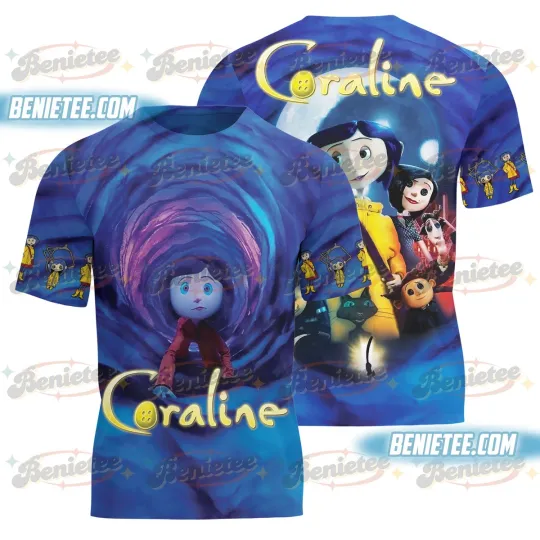 Coraline vintage horror movie retro spooky fan gift 3D T-Shirt