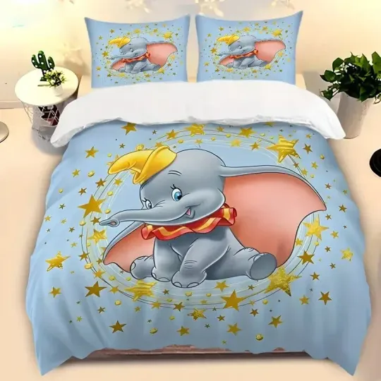 Discover Cute Dumbo Flying Elephant Dream Big Little One Dumbo 3D Quilt Bedding Set