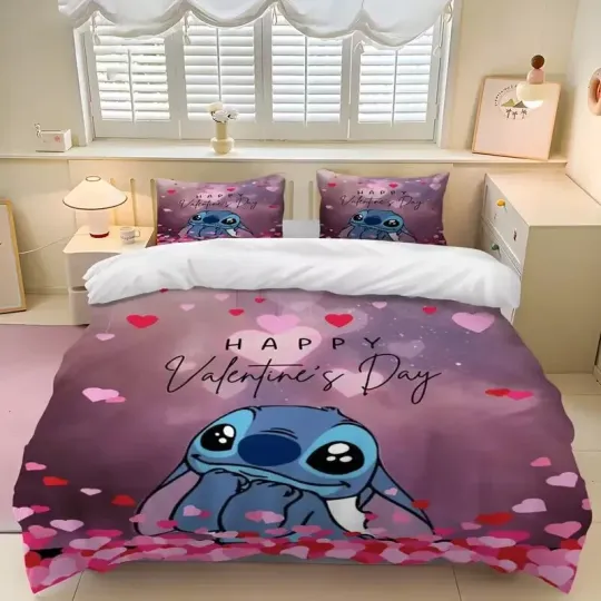 Discover Adorable Stitch Hearts Love Happy Valentine's Day Love 3D Quilt Bedding Set
