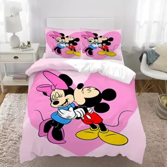 Discover Mickey Kissing Minnie Mouse Be My Valentine Happy Love Day 3D Quilt Bedding Set