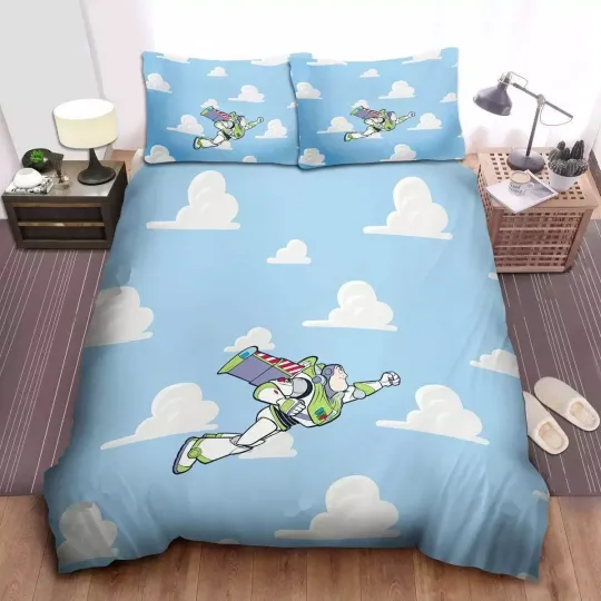 Toy Story Character Buzz Lightyear Flying On The Cloud Bedding Set, Bedroom Decoration