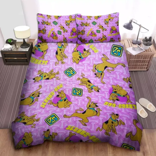Funny Scooby Doo Poses Dog Tag Pattern Bedding Set, Bedroom Decoration