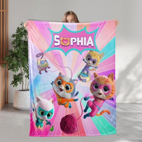 Discover Personalized Disney Superkitties Fleece Bed Blanket Gift For Friends, Kids