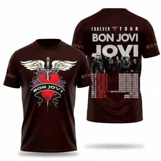 Discover Bon Jovi Forever Tour 2026 3D T-Shirt Reprint Gift For Fan