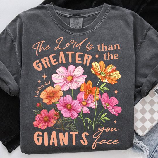 Discover Christian png "The Lord is Greater" PNG floral Christian sublimation DTF Inspirational Christian Png, Jesus PNG, faith png, Bible verse png
