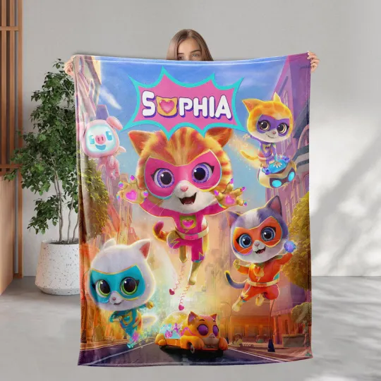 Discover Personalized Disney Superkitties Fleece Bed Blanket Gift For Friends, Kids V3