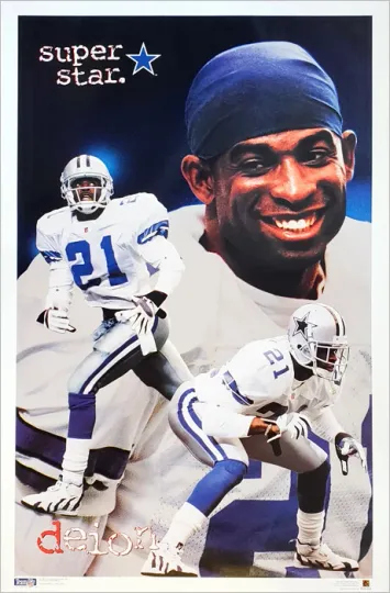 Deion Sanders Superstar 1995 Dallas Cowboys Vintage Football Poster