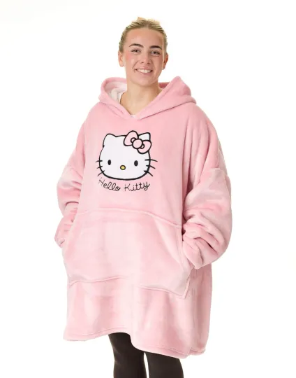 Discover Hello Kitty Pink Character Face Blanket Hoodie Womens