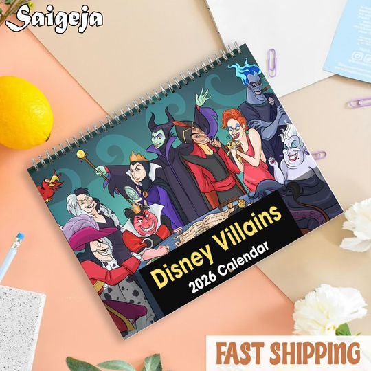 Discover Disney Villains Calendar 2026, Maleficent Ursula Hades Wall Planner, Evil Queen & Cruella de Vil Art, Gift for Disney Fans, Gift for Kids