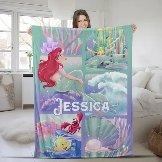 Discover Disney The Little Mermaid Ariel Watercolor Aqua Kingdom Customize Fleece Blanket