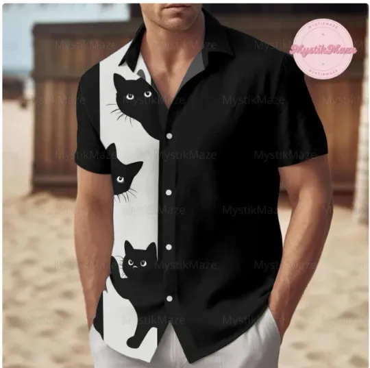 Discover Black Cat Summer Hawaiian Shirt, Gift for Men and Women