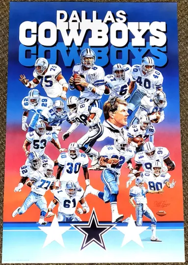 Discover Dallas Cowboys 1992 Team Collage Poster Vertical, Aikman, Emmitt Smith, Jimmy Johnson