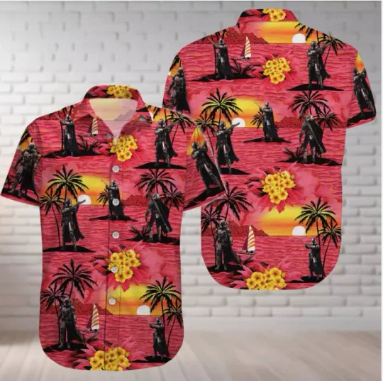 Retro Star Wars Darth Vader Beach Sunset Tropical Palm Tree Summer Hawaiian Shirt