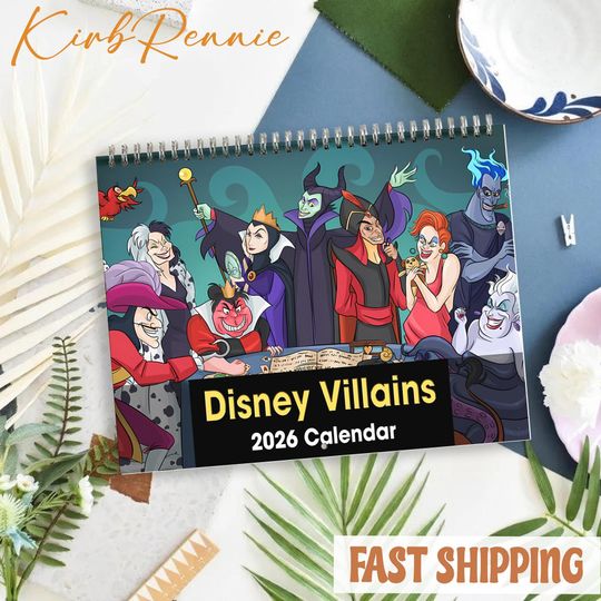 Discover Disney Villains 2026 Calendar, Disney Villains Monthly Wall Calendar, 2026 Disney Villains Calendar Size 8.5" x 11"