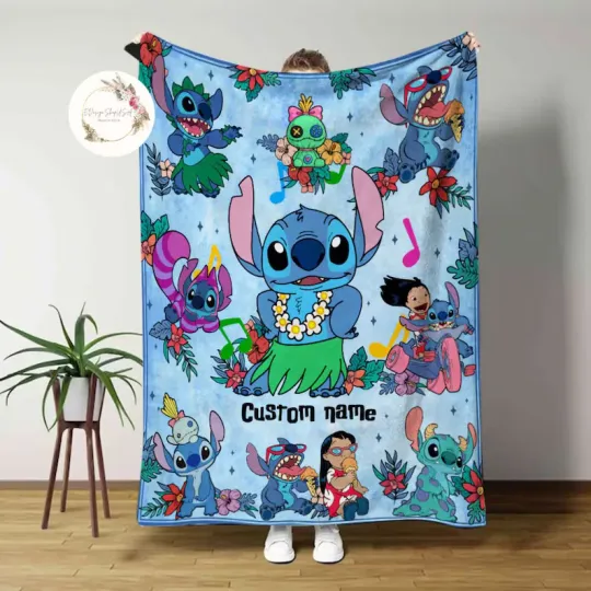 Discover Personalized Disney Lilo & Stitch Angel Sketch Blanket Gift For Friends, Kids