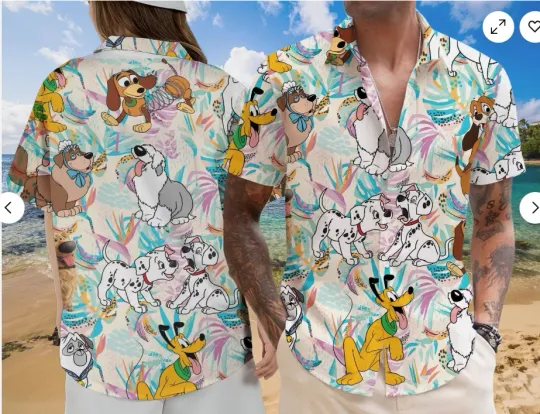 Cute Dog Characters Cartoon Summer Hawaiian Shirt, Dog Lovers Gift