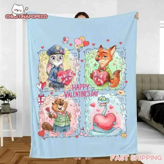 Discover Personalized Disney Happy Valentine’s Day Blanket, Gift For Friends, Couple