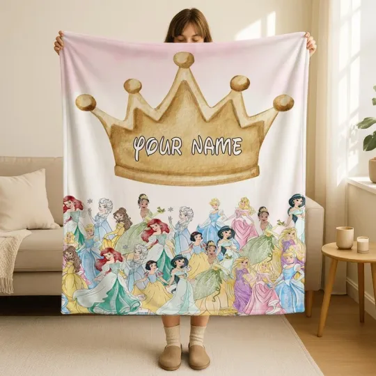 Discover Personalized Disney Princesses Collage Magic Kingdom Crown Fleece Blanket