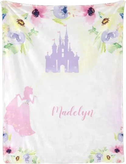 Discover Personalized Garden Castle For Girl Custom Name Disney Princess Fleece Blanket