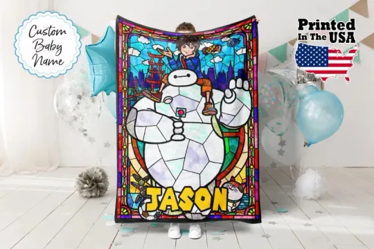Discover Disney Big Hero 6 Baymax Stained Glass Art Customize Fleece Blanket